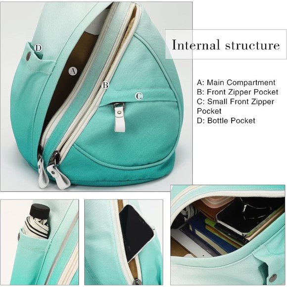 Women Small Casual Canvas Sling Crossbody Shoulder Backpack main image 5